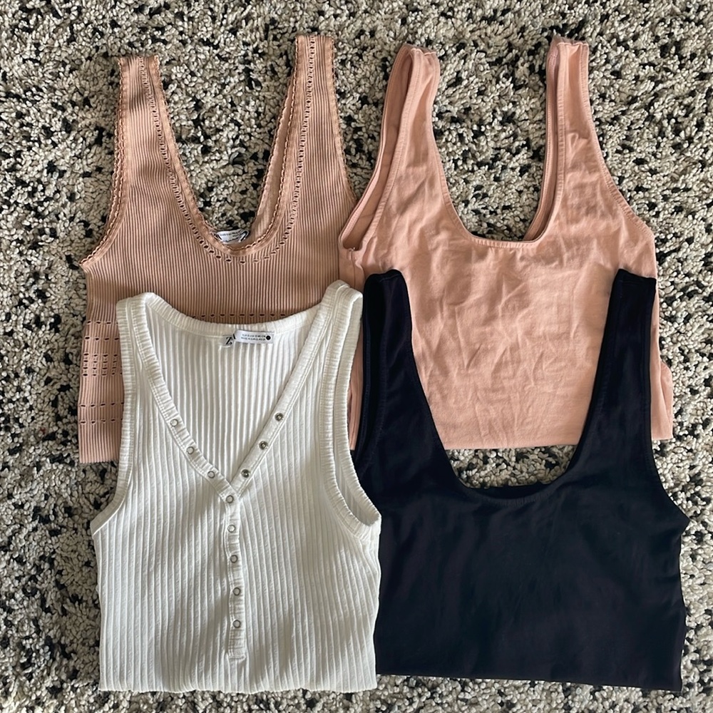 Zara Set of 4 Bodysuits—Small, Blush, Black, & White